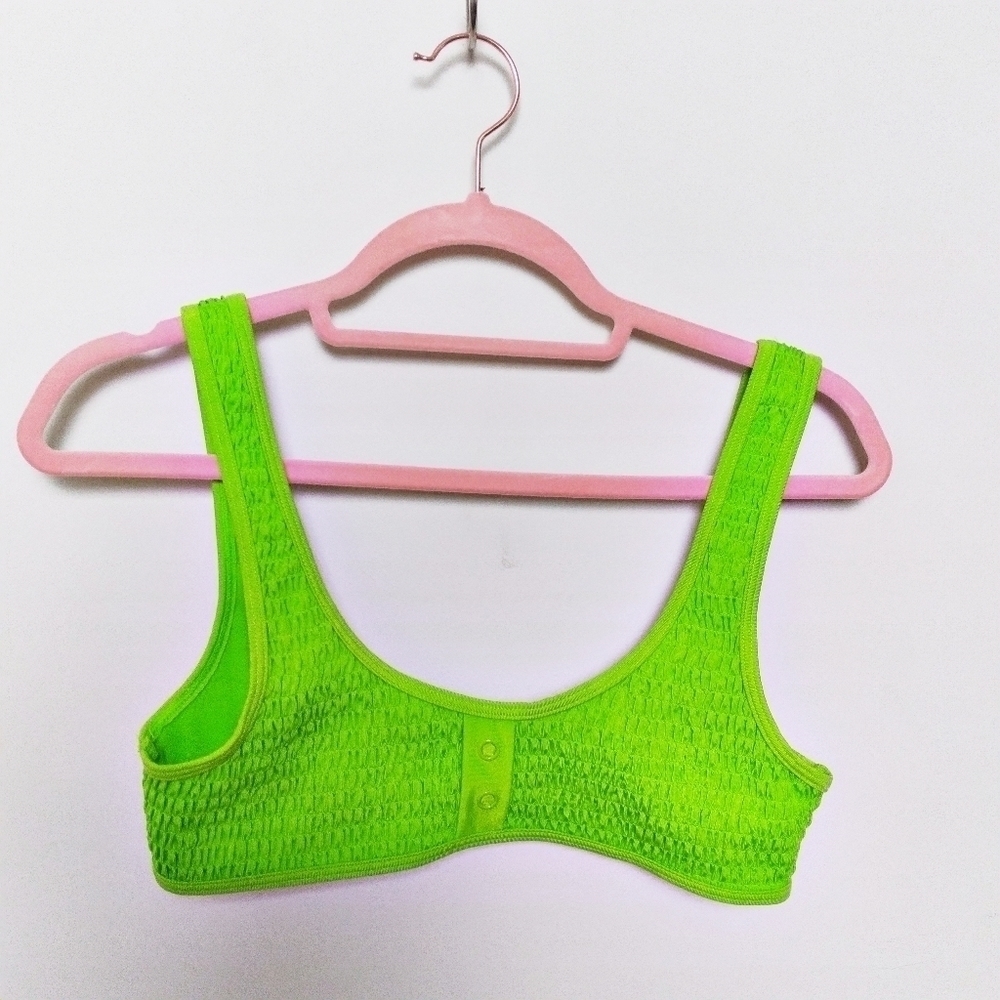 Kendall & Kylie Neon Green Textured Bikini Top Size Small